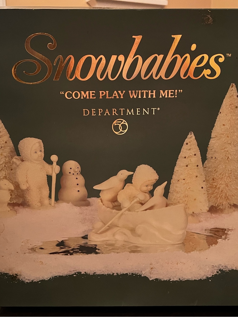 Department 56 Snowbabies White Figurine Set with Gold Logo